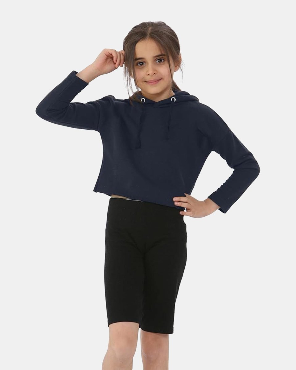 Navy Girls Plain Crop Hoodie