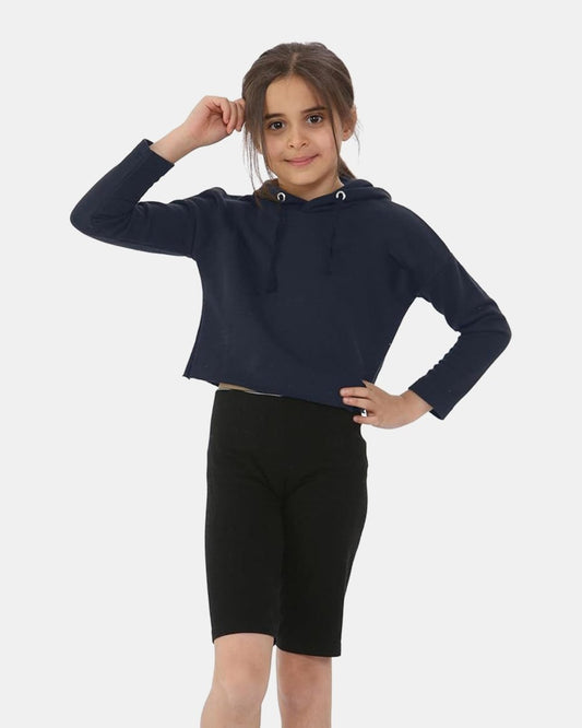 Navy Girls Plain Crop Hoodie