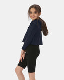 Navy Girls Plain Crop Hoodie