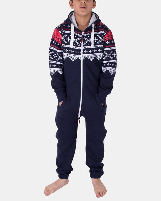 Navy Kids Aztec Hooded Onesie