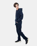Navy Kids Plain Hooded Tracksuit