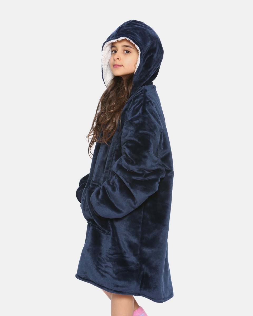 Navy Kids Sherpa Lining Hoodie