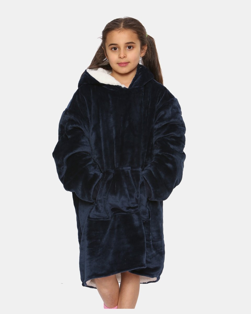 Navy Kids Sherpa Lining Hoodie