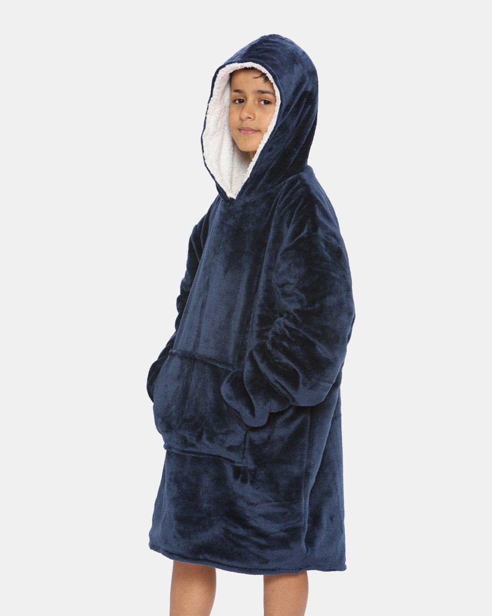 Navy Kids Sherpa Lining Hoodie