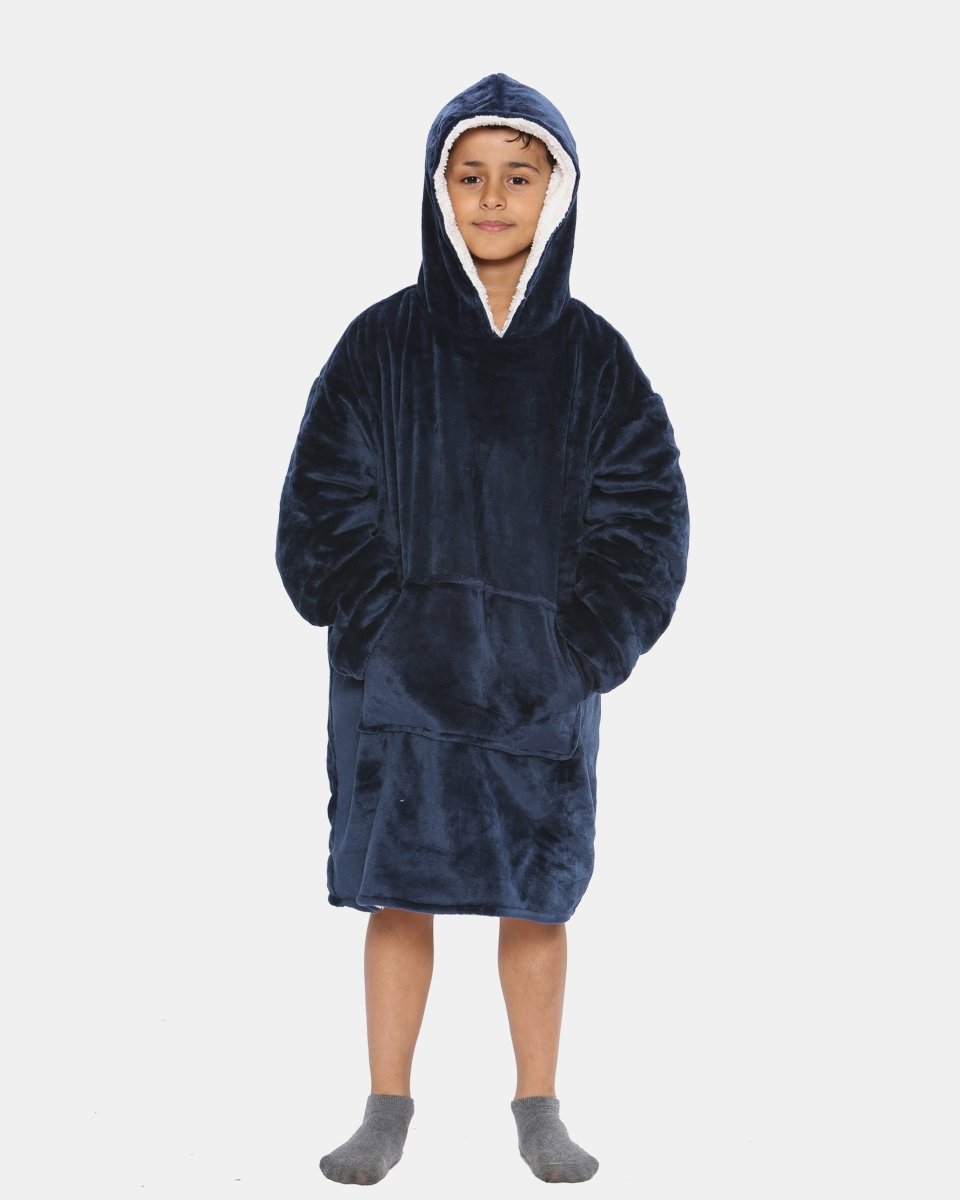 Navy Kids Sherpa Lining Hoodie