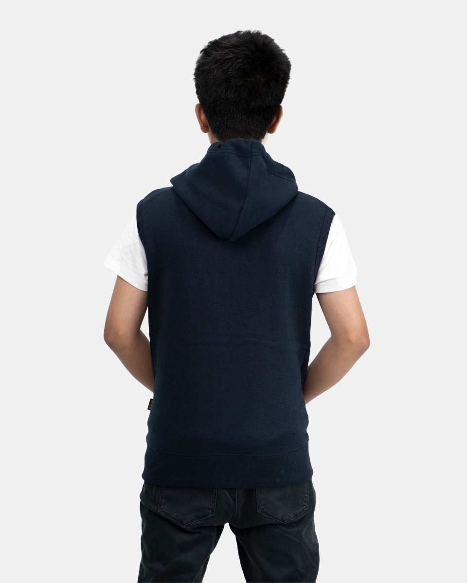 Navy Kid's Sleeveless Casual Hoodie