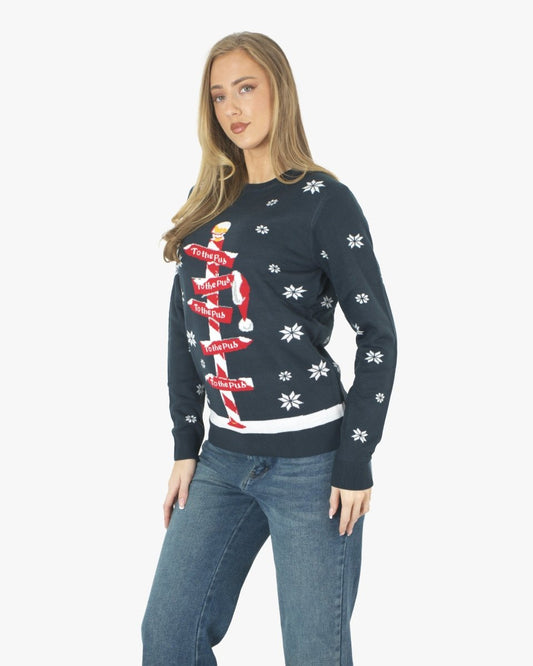 Navy Pub Novelty Womens Xmas Jumper