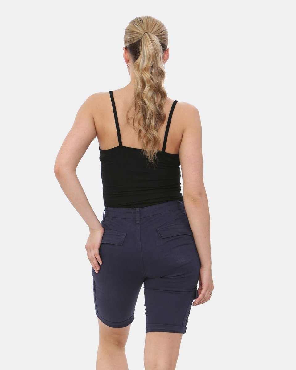 Navy Turned Hem Bengaline Casual Shorts