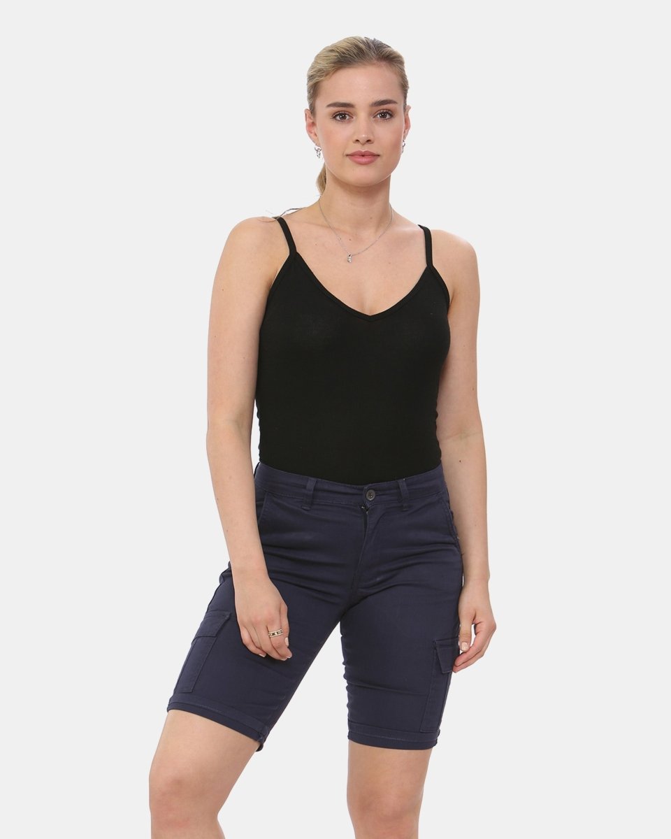 Navy Turned Hem Bengaline Casual Shorts