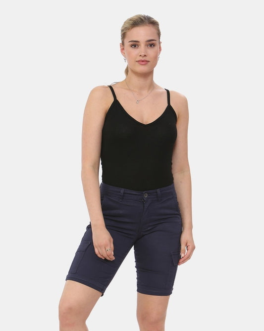 Navy Turned Hem Bengaline Casual Shorts