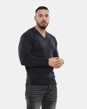Navy V - Neck Plain Pullover Jumper