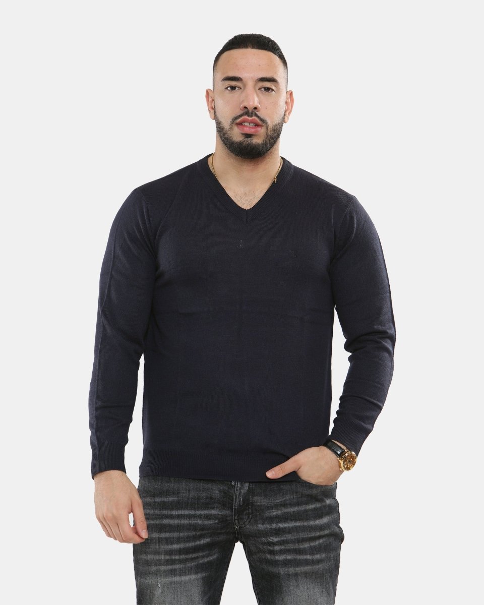 Navy V - Neck Plain Pullover Jumper