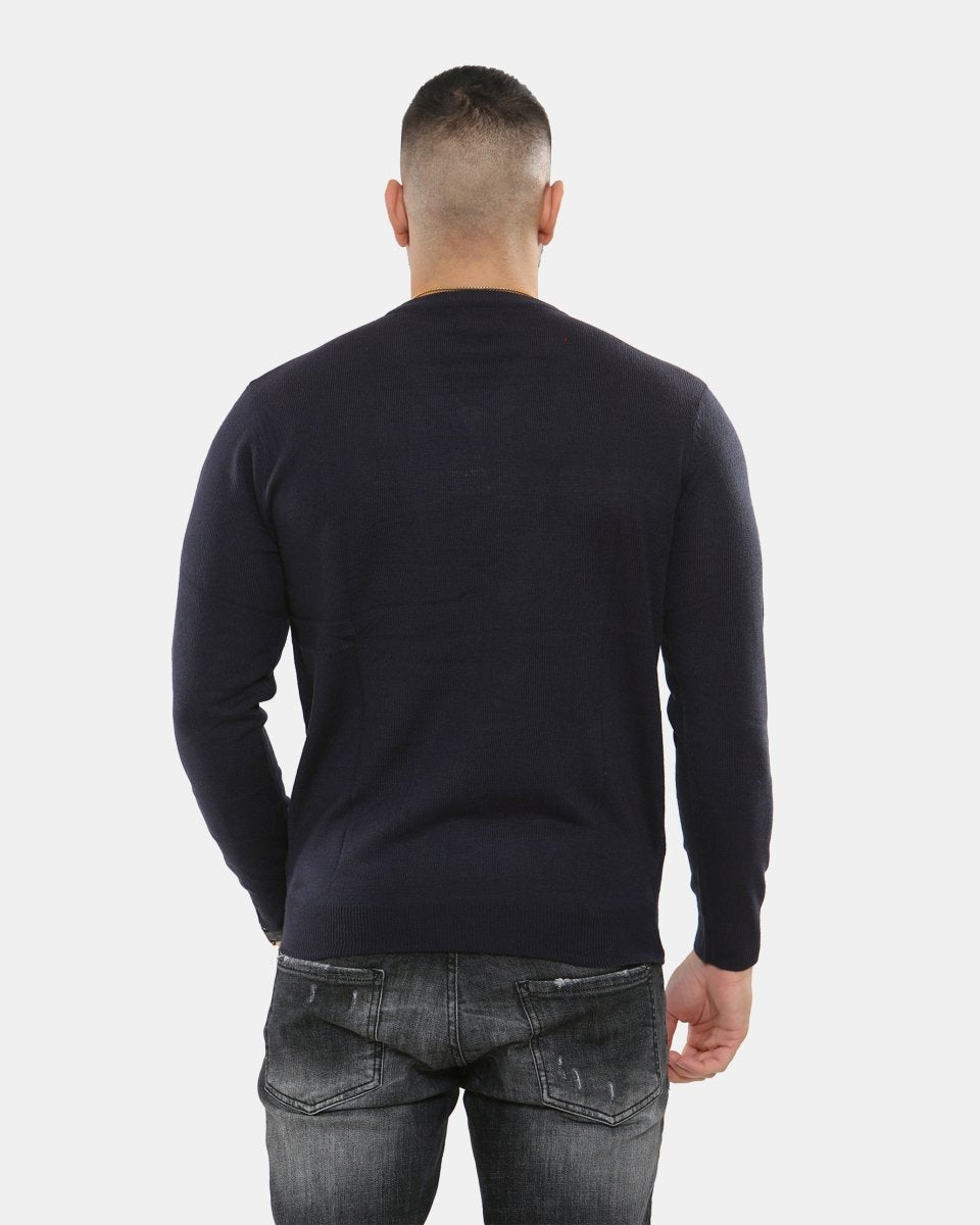 Navy V - Neck Plain Pullover Jumper
