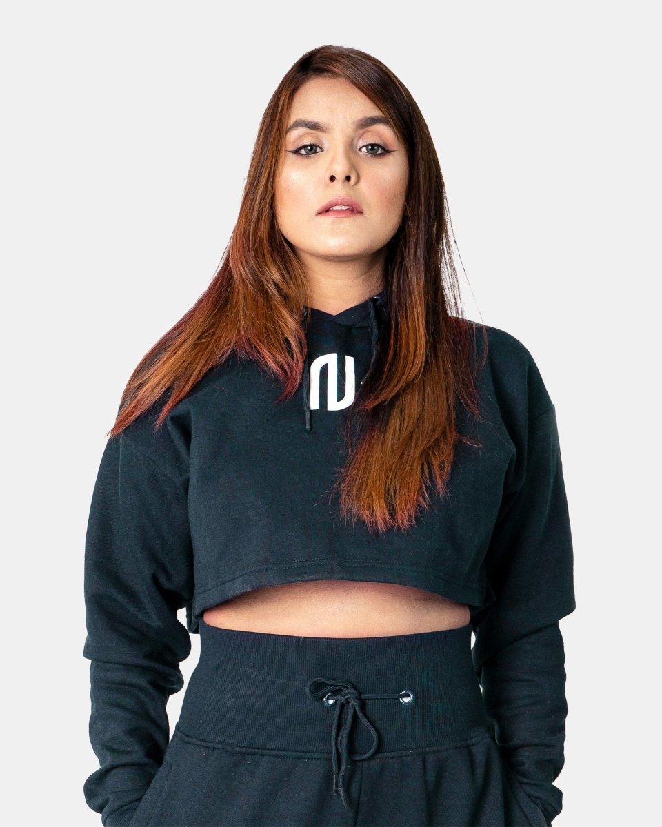 Navy Womens Crop Top Hoodie