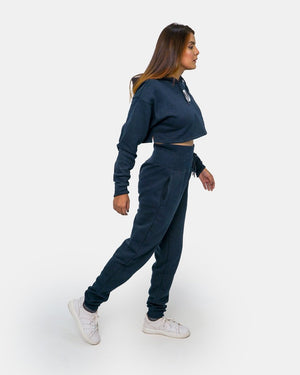 Navy Womens Crop Top Hoodie