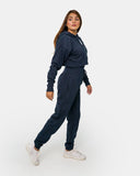 Navy Womens Ribbed Crop Hoodie