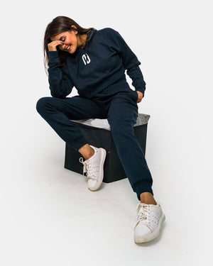 Navy Womens Ribbed Crop Hoodie