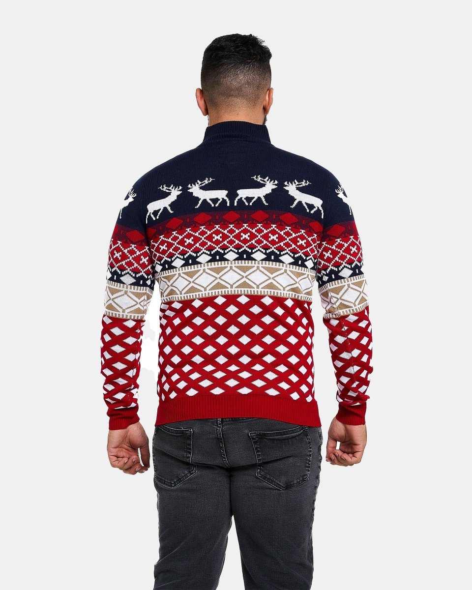 Navy Zip Neck Chunky Knit Christmas Jumper