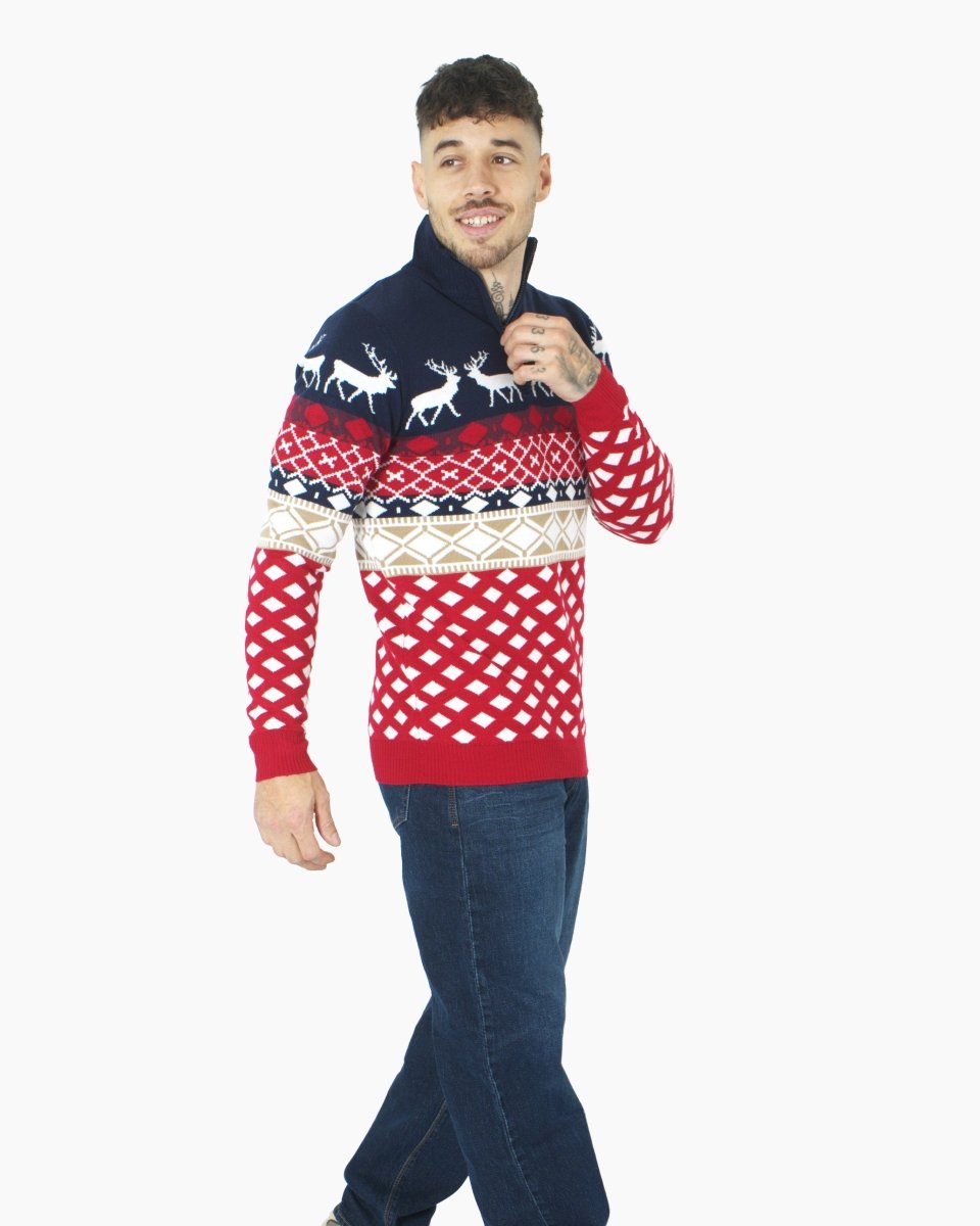 Navy Zip Neck Chunky Knit Christmas Jumper