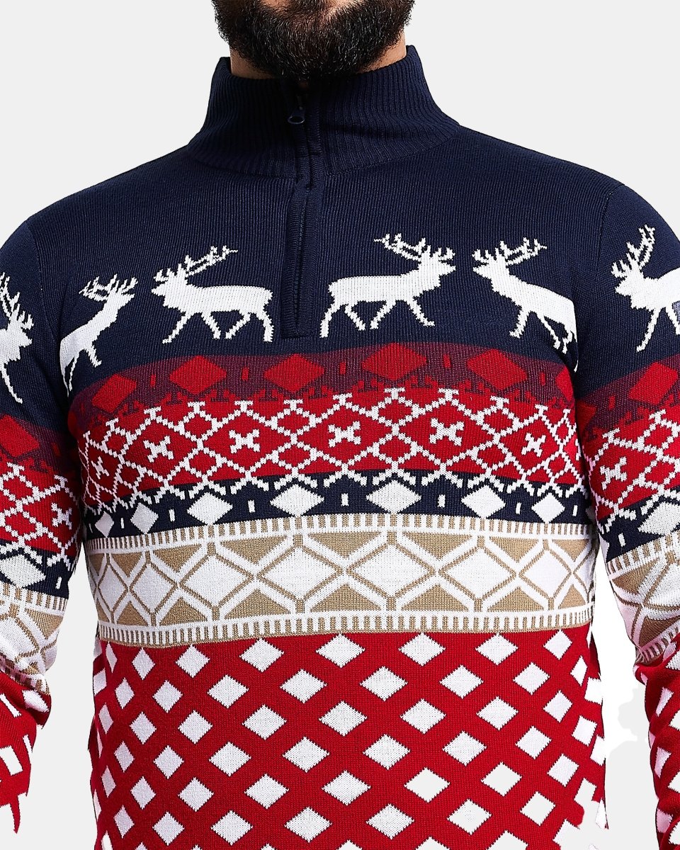 Navy Zip Neck Chunky Knit Christmas Jumper