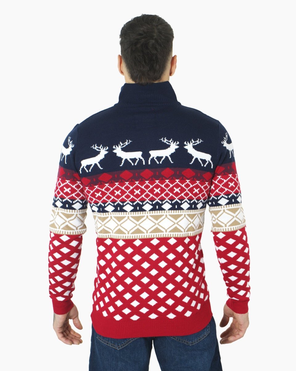 Navy Zip Neck Chunky Knit Christmas Jumper