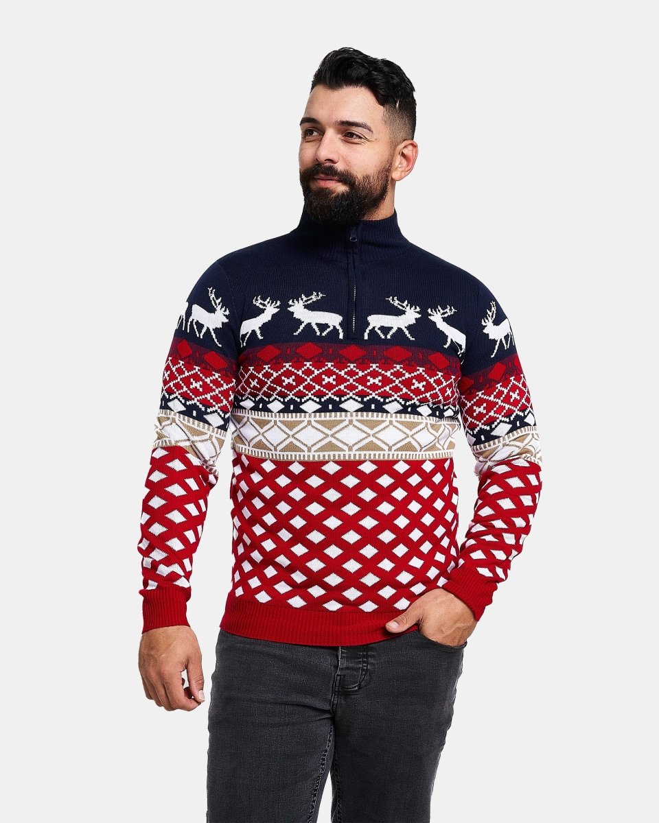 Navy Zip Neck Chunky Knit Christmas Jumper