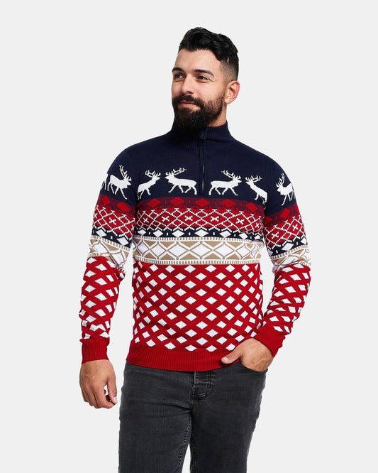 Navy Zip Neck Chunky Knit Christmas Jumper