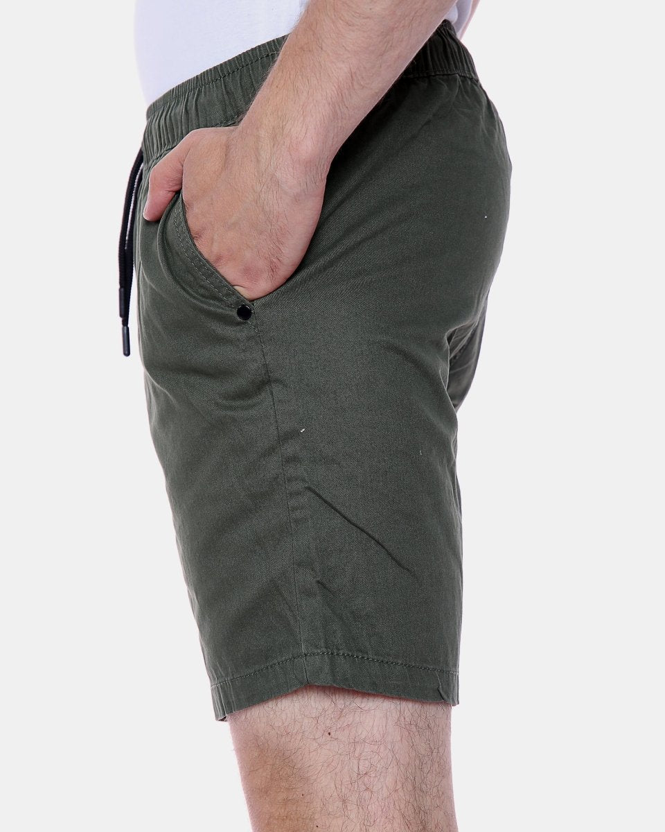 Olive Elasticated Waist Cotton Casual Shorts