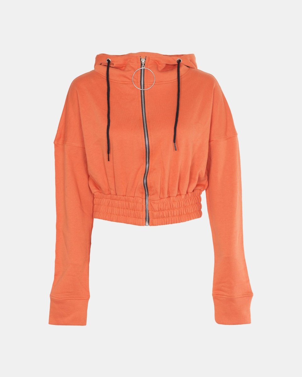 Orange Ladies Zip - Crop Hoodie
