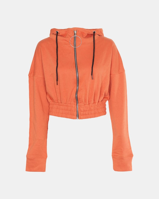 Orange Ladies Zip - Crop Hoodie