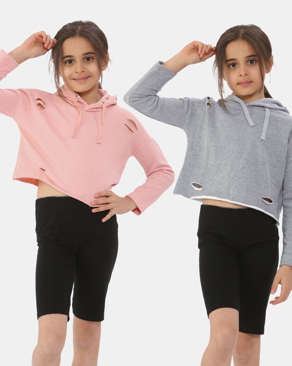 Pack of 2: Charcoal/S - pink Girl's Hoodie