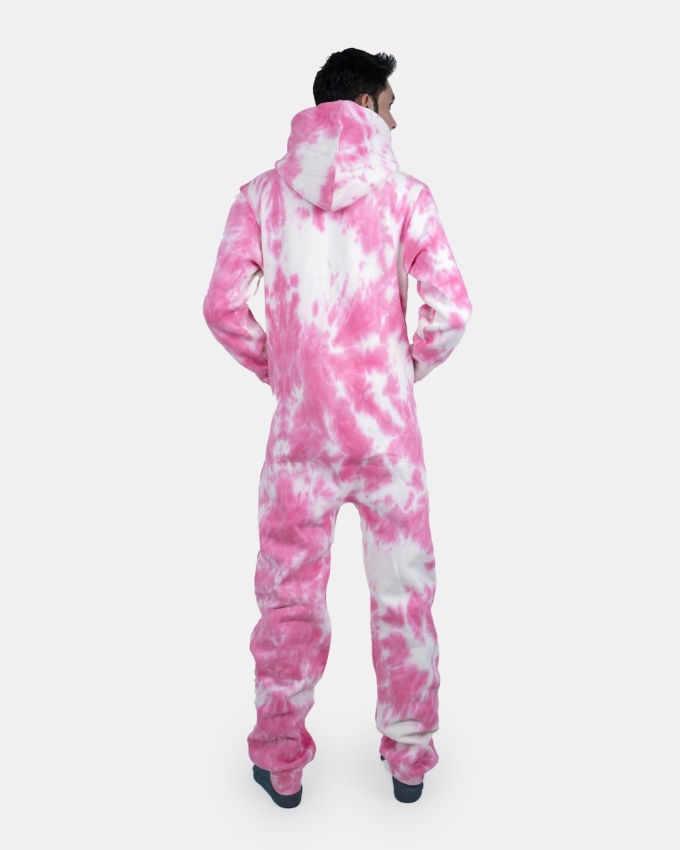 Pink Men's Fleece Tie - Dye Onesie