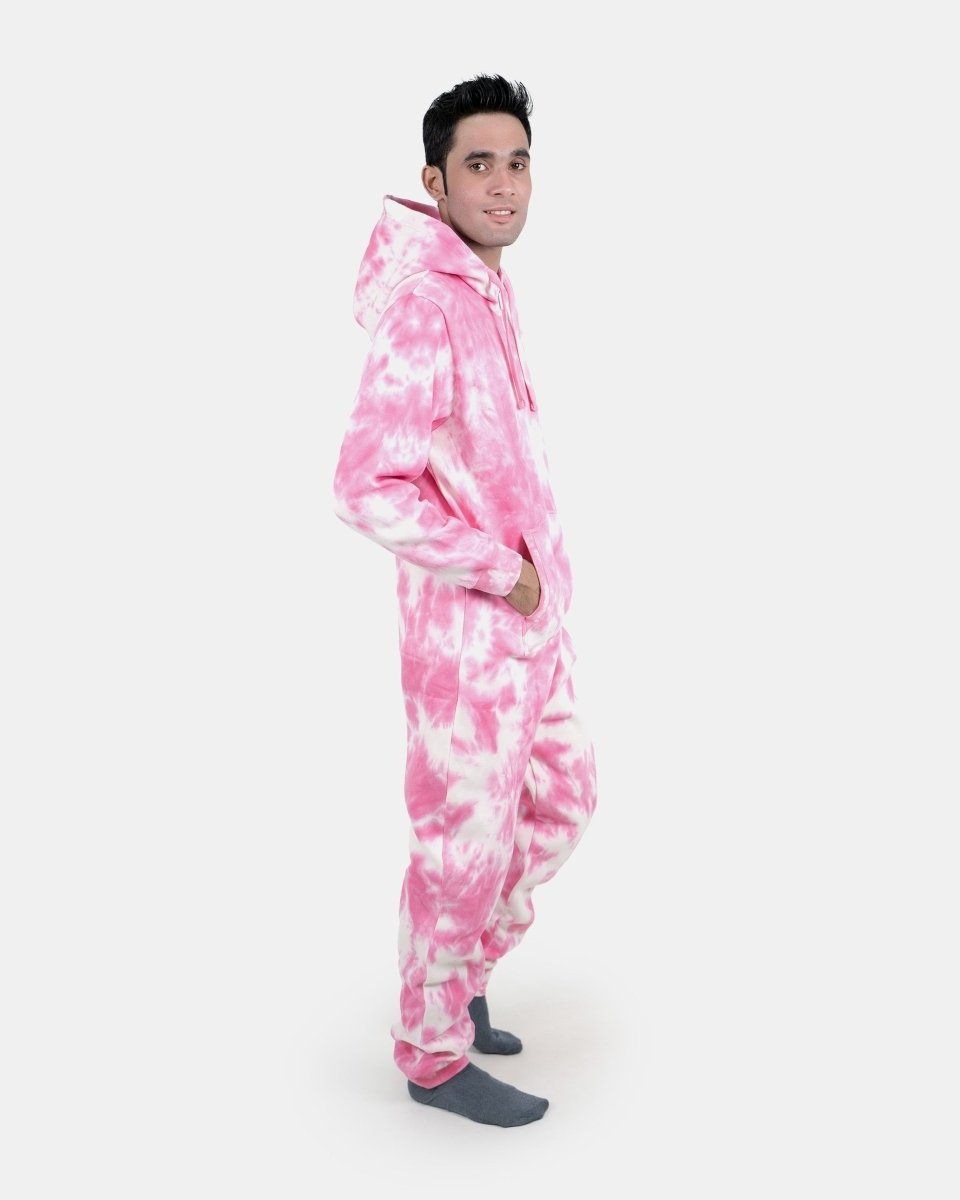 Pink Men's Fleece Tie - Dye Onesie