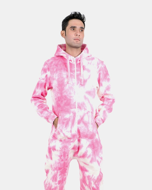 Pink Men's Fleece Tie - Dye Onesie