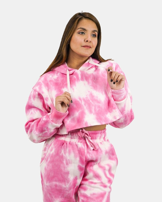 Pink Tie - Dye Long - Sleeve Hoodie