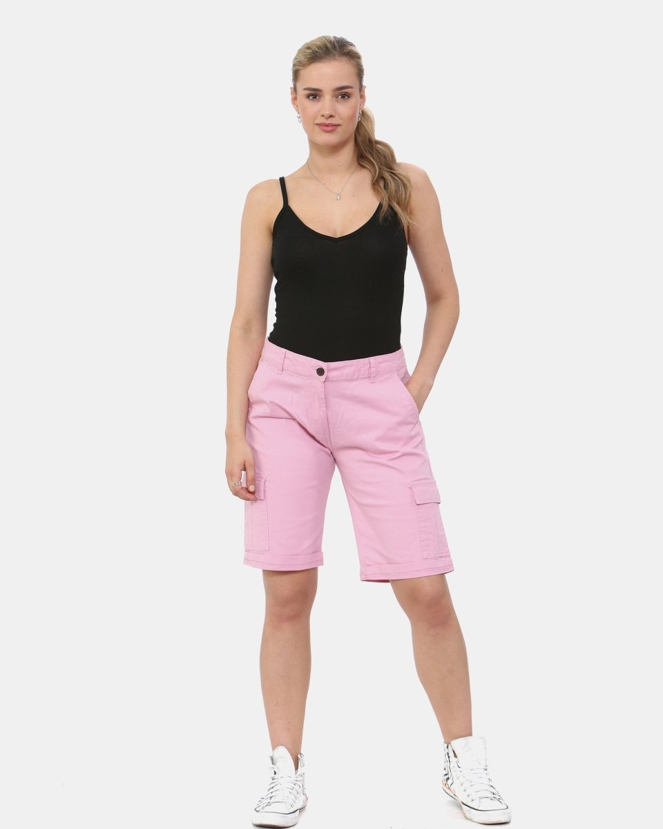 Pink Turned Hem Bengaline Casual Shorts