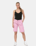 Pink Turned Hem Bengaline Casual Shorts