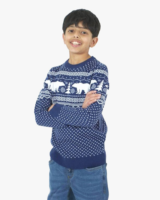 Polar Bear Navy Kids Christmas Jumper