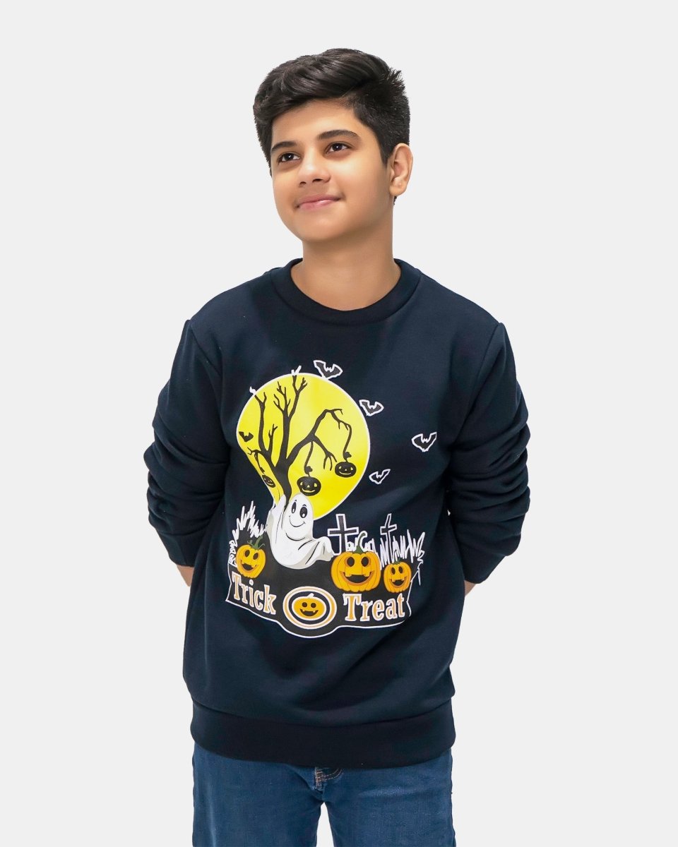 Pumpkin Tree Printed Navy Sweatshirt