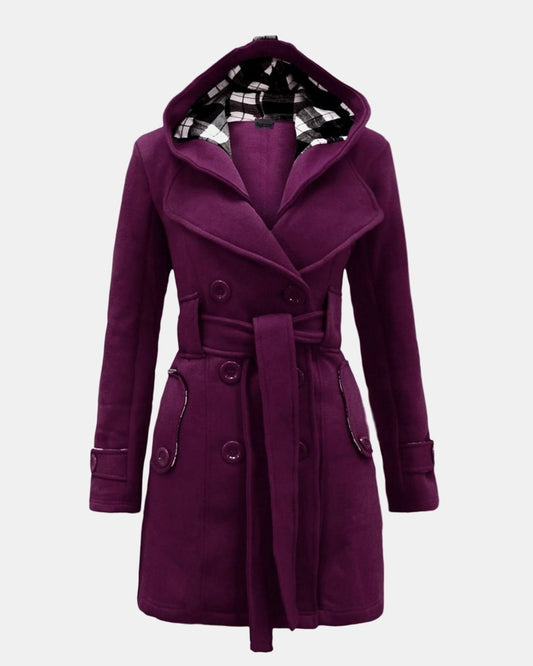 Purple Belted Button Fleece Coat