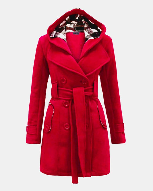 Red Belted Button Fleece Coat