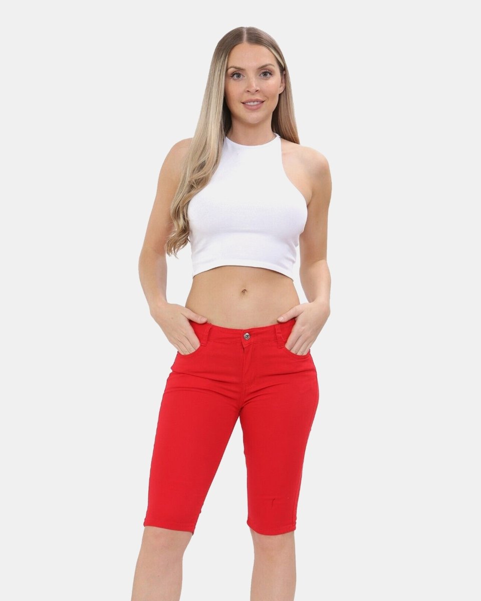 Red Chino Capri Bengaline Shorts - Noroze
