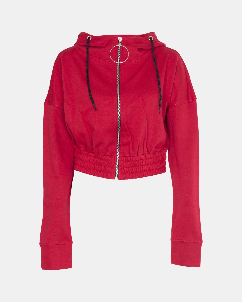Red Ladies Zip - Crop Hoodie