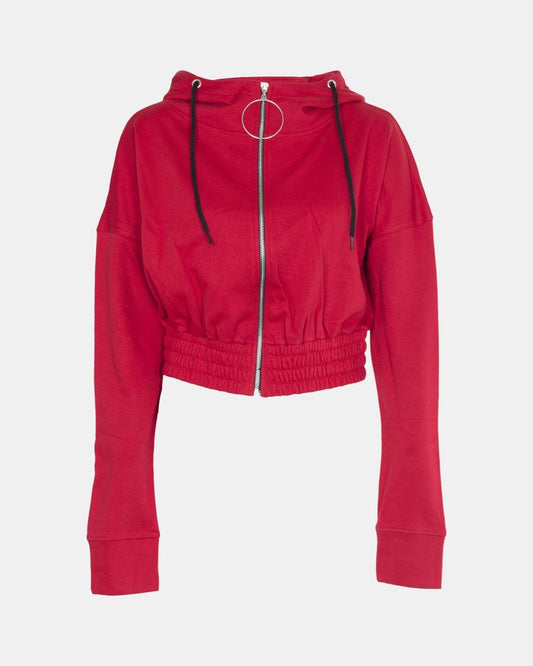 Red Ladies Zip - Crop Hoodie
