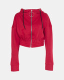 Red Ladies Zip - Crop Hoodie