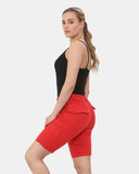Red Turned Hem Bengaline Casual Shorts