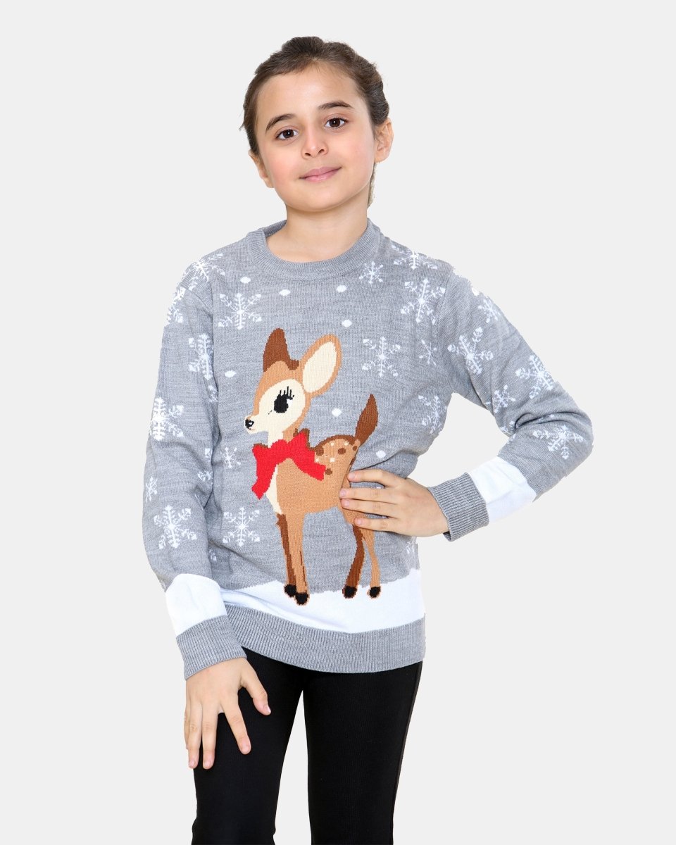 Reindeer Grey Girls Christmas Jumper