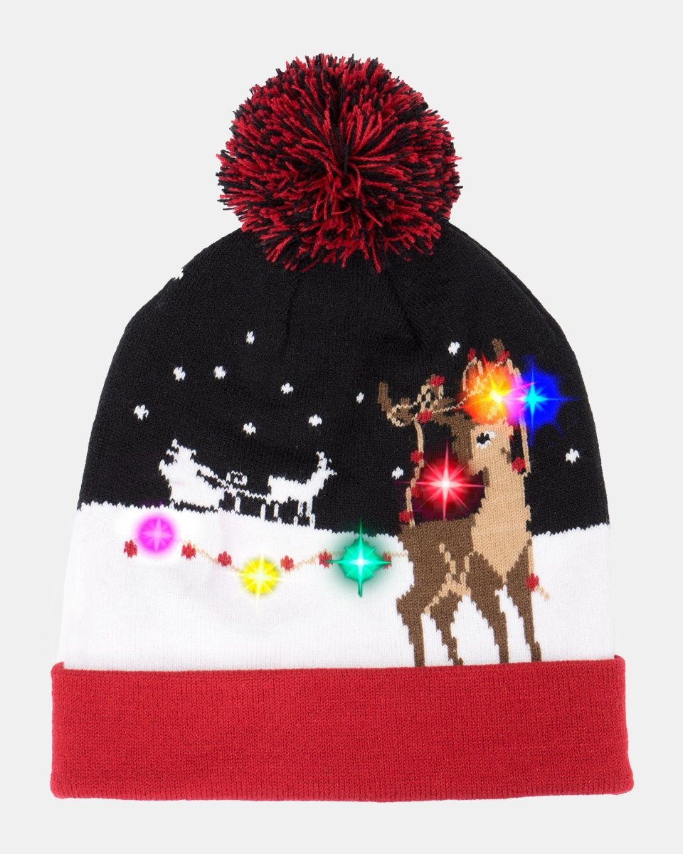 Reindeer LED Lights Winter Beanie Hat