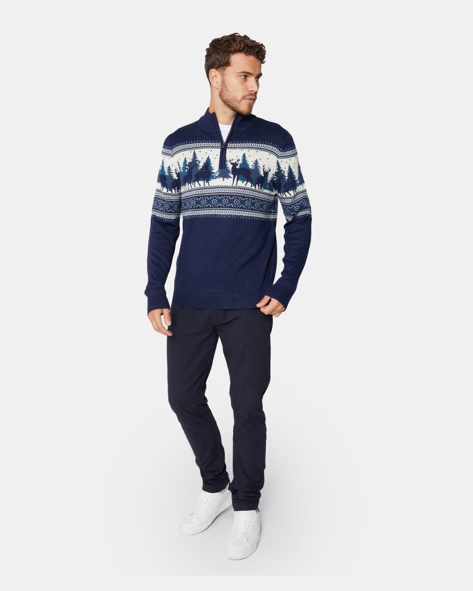 Reindeer Tree Navy Chunky Knit Christmas Jumper