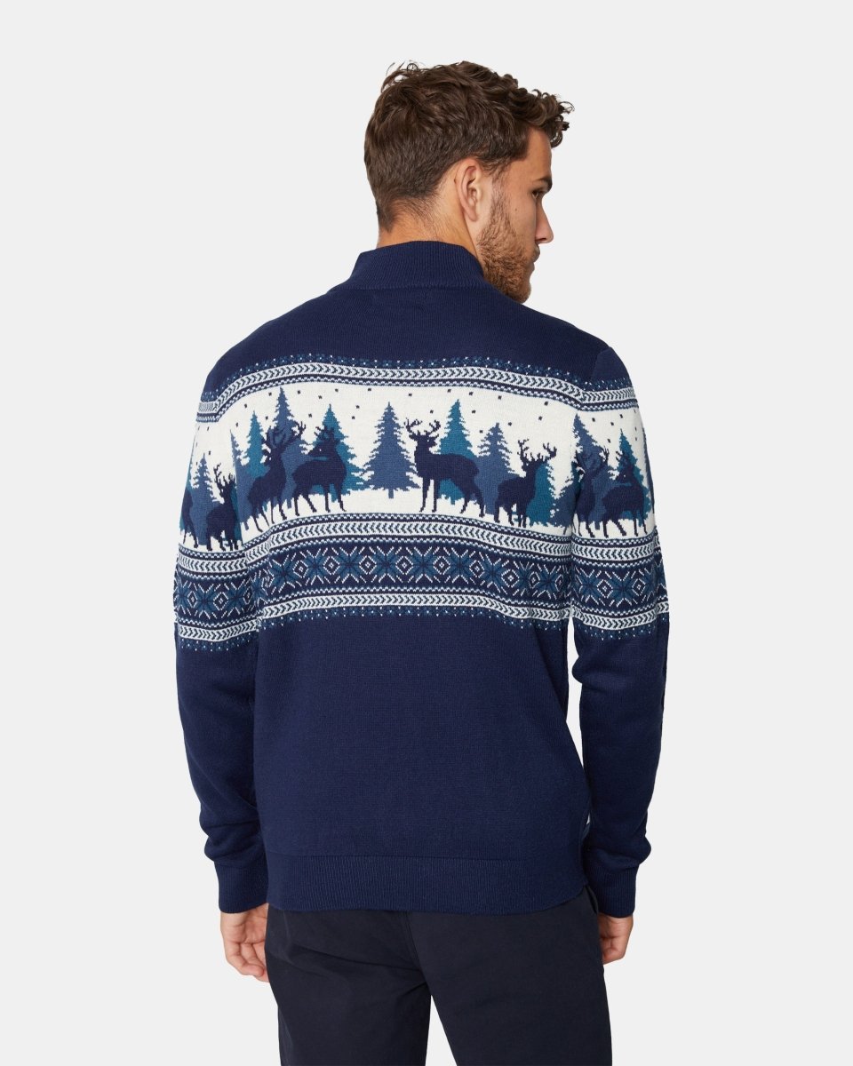 Reindeer Tree Navy Chunky Knit Christmas Jumper